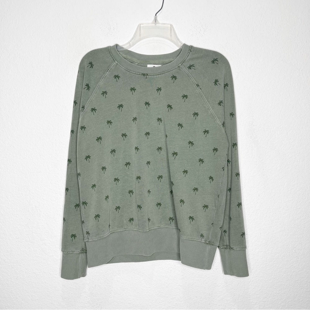 SUNDRY Raglan Pullover Palm Sweatshirt in Eucalyptus Twee Graphic Print 0 - Picture 6 of 14